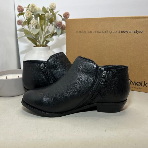 Soft Walk Rocklin Round Toe Block Heel Leather Booties Black Women's 6.5 W NWB - Picture 5 of 8